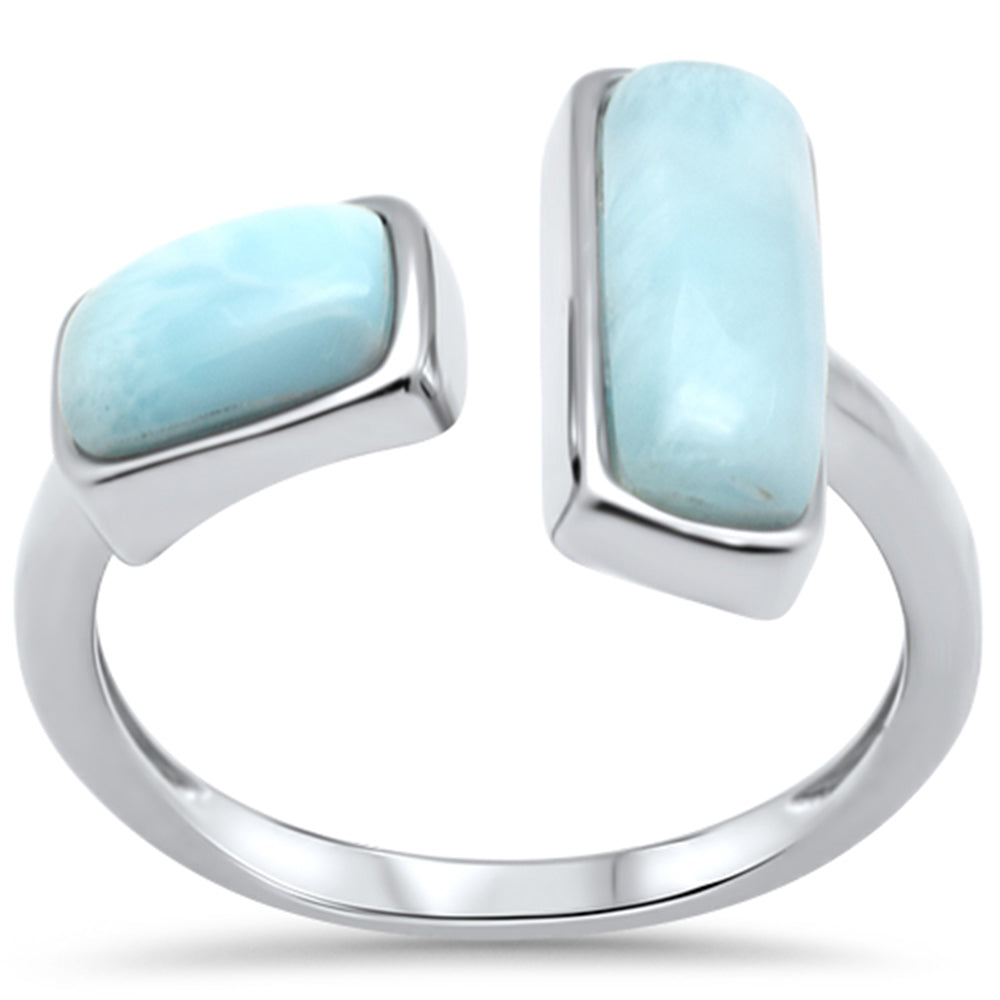 Evilo .925 Sterling Silver Natural Larimar Open Ring Sizes 5-10