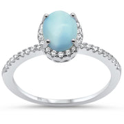 Evilo Natural Oval Larimar & Cubic Zirconia Engagement .925 Sterling Silver Ring Sizes 6-10