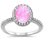 Evilo CLOSEOUT!  Oval Pink Opal & Cubic Zirconia Halo .925 Sterling Silver Ring Sizes 4-6